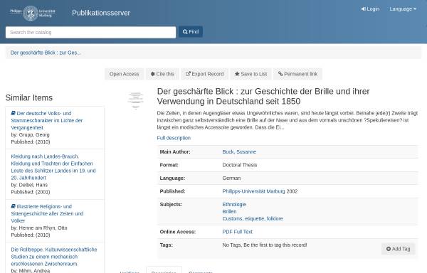 Vorschau von archiv.ub.uni-marburg.de, Die Geschichte der Brille und ihrer Verwendung in Deutschland seit 1850