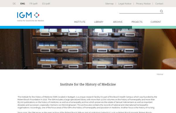 Vorschau von www.igm-bosch.de, Institut für Geschichte der Medizin der Robert Bosch Stiftung, Stuttgart