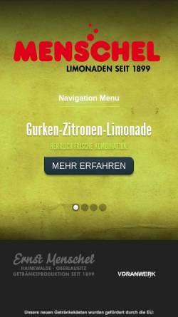 Vorschau der mobilen Webseite www.menschel-limo.de, Getränkeproduktion Ernst Menschel - Peter Zabel