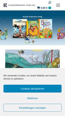 Vorschau der mobilen Webseite kindermannverlag.de, Kindermann Verlag Berlin