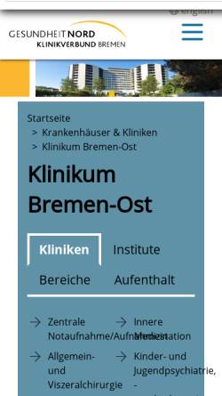 Vorschau der mobilen Webseite www.klinikum-bremen-ost.de, Klinikum Bremen Ost