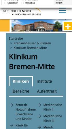 Vorschau der mobilen Webseite www.klinikum-bremen-mitte.de, Klinikum Bremen-Mitte