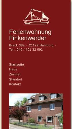 Vorschau der mobilen Webseite ferienwohnung-finkenwerder.de, Ferienwohnung Hamburg Finkenwerder