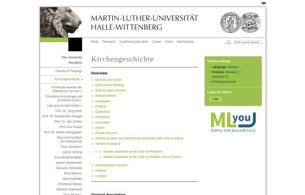 Vorschau von www.theologie.uni-halle.de, Institut für Kirchengeschichte