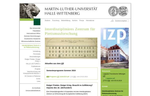 Vorschau von www.pietismus.uni-halle.de, Interdisziplinäres Zentrum für Pietismusforschung