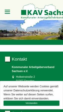 Vorschau der mobilen Webseite www.kavsachsen.de, Kommunaler Arbeitgeberverband Sachsen e. V. [KAV]