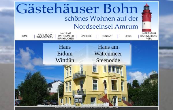 Vorschau von www.bohn-amrum.de, Gästehäuser Familie Bohn