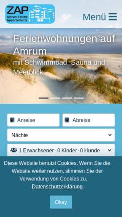 Vorschau der mobilen Webseite www.amrum-zuraltenpost.de, Zur Alten Post