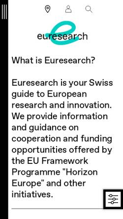 Vorschau der mobilen Webseite www.euresearch.ch, Euresearch: Informationsnetzwerk für Forschungsprogramme