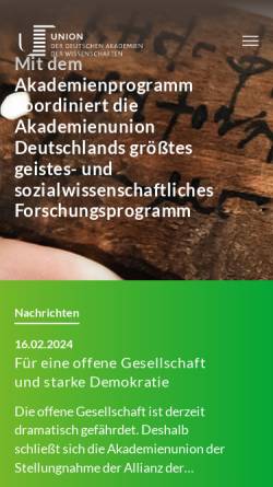Vorschau der mobilen Webseite www.akademienunion.de, Union der deutschen Akademien der Wissenschaften