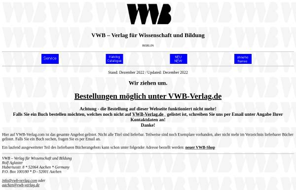 Vorschau von www.vwb-verlag.com, VWB - Verlag für Wissenschaft und Bildung
