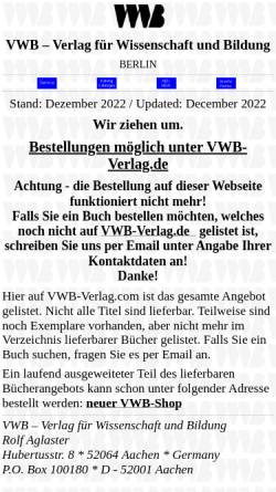 Vorschau der mobilen Webseite www.vwb-verlag.com, VWB - Verlag für Wissenschaft und Bildung