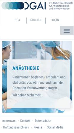 Vorschau der mobilen Webseite www.dgai.de, Deutsche Gesellschaft für Anästhesiologie und Intensivmedizin (DGAI)