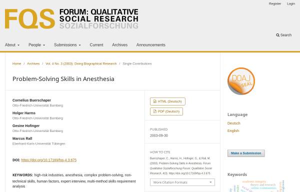 Vorschau von www.qualitative-research.net, Problemlösefähigkeiten in der Anästhesie