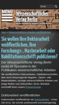 Vorschau der mobilen Webseite www.wvberlin.com, Wissenschaftlicher Verlag Berlin