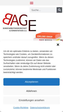 Vorschau der mobilen Webseite www.bage.de, Bundesarbeitsgemeinschaft Elterninitiativen e.V. (BAGE)