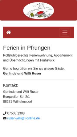 Vorschau der mobilen Webseite www.rusertikal.de, Ferienwohnung Ruser