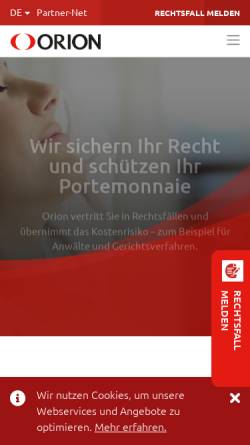 Vorschau der mobilen Webseite www.orion.ch, Orion Rechtsschutz-Versicherungsgesellschaft