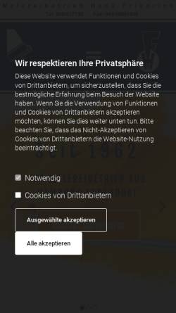 Vorschau der mobilen Webseite www.malerei-friedrich.de, Malereibetrieb Hans Friedrich
