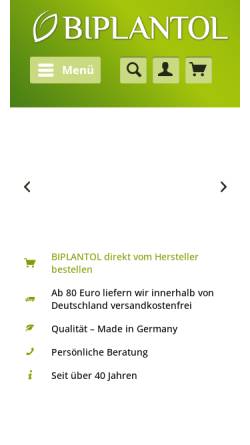 Vorschau der mobilen Webseite www.biplantol.de, Biplantol Homöopathie Natur und Umwelt