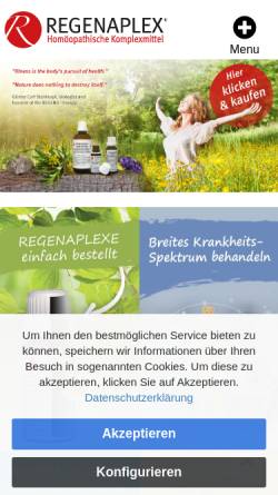 Vorschau der mobilen Webseite www.regenaplex.de, Regena Biologische Heilmittel