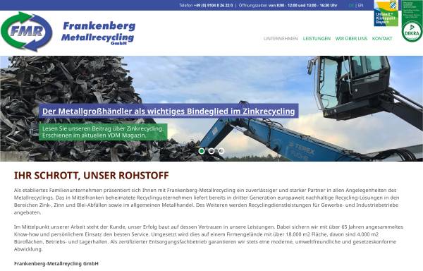 Vorschau von www.frankenberg-metallhandel.de, Frankenberg Metallhandelsunternehmen & Entsorgung