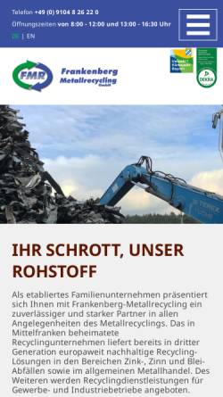 Vorschau der mobilen Webseite www.frankenberg-metallhandel.de, Frankenberg Metallhandelsunternehmen & Entsorgung