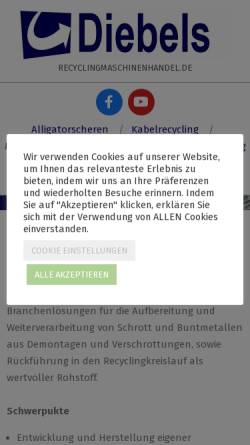 Vorschau der mobilen Webseite recyclingmaschinenhandel.de, Gertrud Diebels Recyclingmaschinenhandel