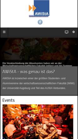 Vorschau der mobilen Webseite www.awista.net, AWiStA - Netzwerk Augsburger Wirtschaftsakademiker
