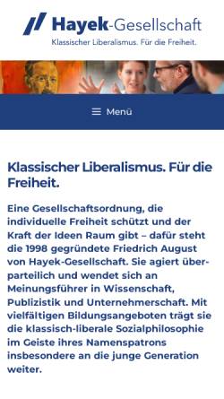Vorschau der mobilen Webseite www.hayek.de, Friedrich August von Hayek Gesellschaft e.V.