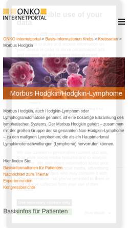 Vorschau der mobilen Webseite www.krebsgesellschaft.de, Deutsche Krebsgesellschaft e.V.: Morbus Hodgkin