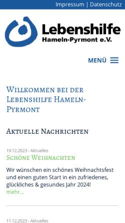 Vorschau der mobilen Webseite www.lebenshilfe-hameln.de, Lebenshilfe Hameln