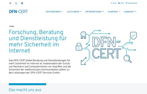 Vorschau von www.dfn-cert.de, DFN-CERT: Zentrum für sichere Netzdienste