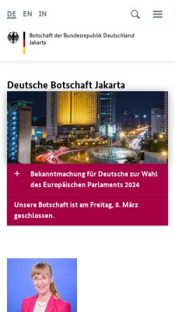 Vorschau der mobilen Webseite www.jakarta.diplo.de, Deutsche Botschaft in Jakarta