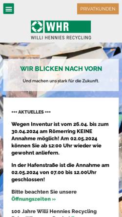 Vorschau der mobilen Webseite www.willi-hennies.de, Willi Hennies Recycling GmbH & Co. KG