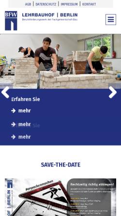 Vorschau der mobilen Webseite lehrbauhof-berlin.de, Berufsförderungswerk der Fachgemeinschaft Bau Berlin und Brandenburg Gemeinnützige GmbH