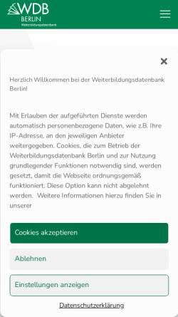 Vorschau der mobilen Webseite www.wdb-berlin.de, Weiterbildungsdatenbank Berlin