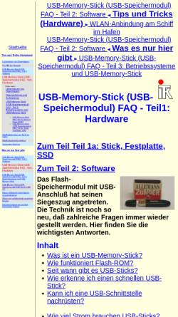 Vorschau der mobilen Webseite www.techwriter.de, USB-Memory-Stick FAQ Hardware