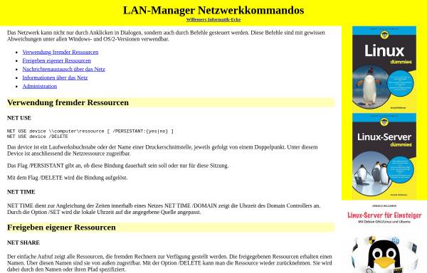 Vorschau von www.willemer.de, LAN-Manager Netzwerkkommandos