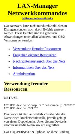Vorschau der mobilen Webseite www.willemer.de, LAN-Manager Netzwerkkommandos