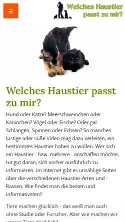Vorschau der mobilen Webseite www.welches-haustier.de, Welches Haustier passt zu mir?