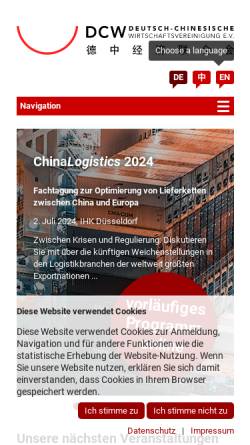 Vorschau der mobilen Webseite www.dcw-ev.de, Deutsch-Chinesische Wirtschaftsvereinigung e.V. (DCW)