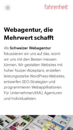 Vorschau der mobilen Webseite www.fahrenheit.ch, Fahrenheit