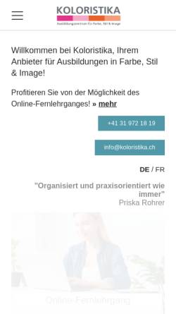 Vorschau der mobilen Webseite www.koloristika.ch, Koloristika GmbH - Zentrum für Farb- und Modestilberatung