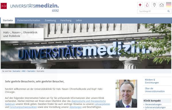 Vorschau von www.unimedizin-mainz.de, Hals-, Nasen-, Ohren und Poliklinik