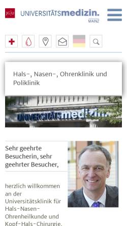 Vorschau der mobilen Webseite www.unimedizin-mainz.de, Hals-, Nasen-, Ohren und Poliklinik