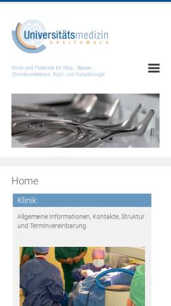 Vorschau der mobilen Webseite www.medizin.uni-greifswald.de, Klinik und Poliklinik für Hals-, Nasen-, Ohrenkrankheiten, Kopf- und Halschirurgie Greifswald