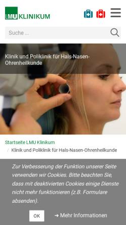 Vorschau der mobilen Webseite hno.klinikum.uni-muenchen.de, Klinik und Poliklinik für Hals-Nasen-Ohrenheilkunde der Ludwig-Maximilians-Universität München