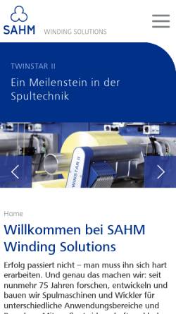 Vorschau der mobilen Webseite www.sahmwinder.de, Georg Sahm GmbH & Co. KG