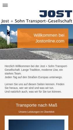 Vorschau der mobilen Webseite www.jostonline.com, Jost + Sohn Transport-Gesellschaft mbH